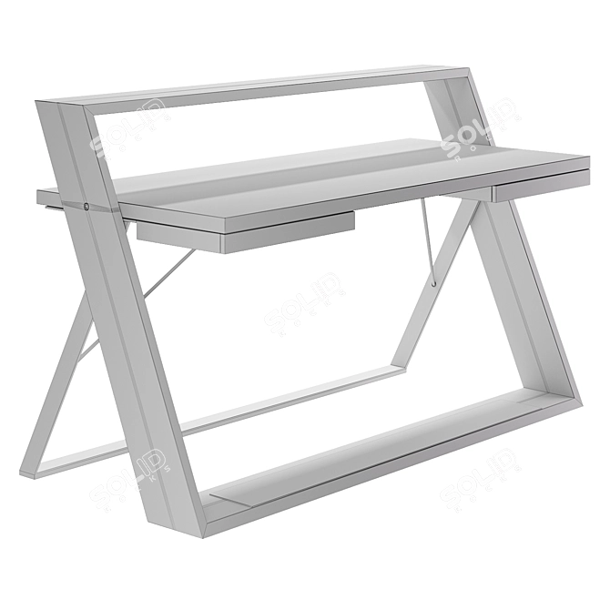 Modern Walnut and Black Steel Writing Desk 3D model image 3