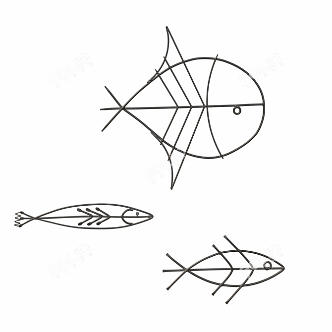 Handcrafted Wire Fish Sculptures: Set of 3 3D model image 1