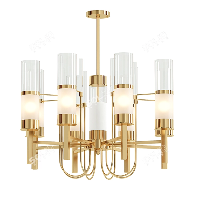 Elegant Glass & Gold Iron Chandelier 3D model image 1