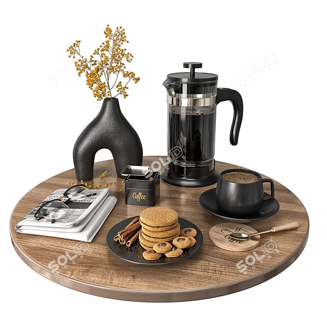 Sleek Black Coffee Set 3D model image 1