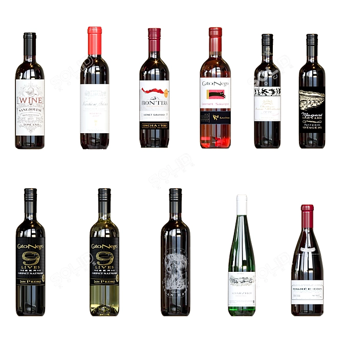 Ultimate Wine Assortment: 11 Famous Brands 3D model image 2