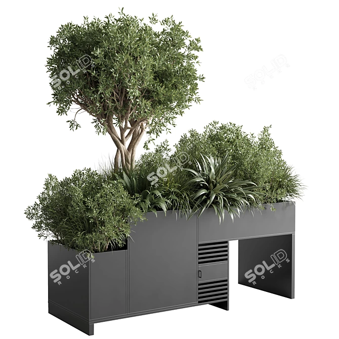Modern Metal Plant Stand with Outdoor Houseplants 3D model image 1