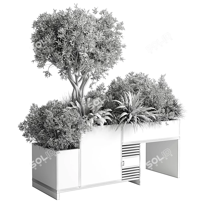 Modern Metal Plant Stand with Outdoor Houseplants 3D model image 3