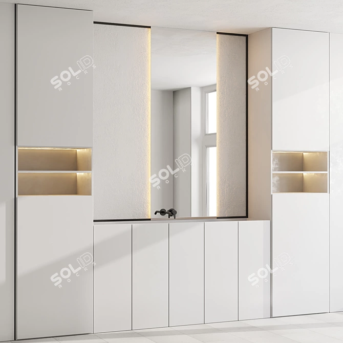 Inbani Bathroom Set: Sink, Mixer, Mirror, Wardrobe 3D model image 1