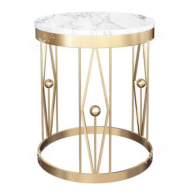 Marble and Gold Round Side Table 3D model image 1
