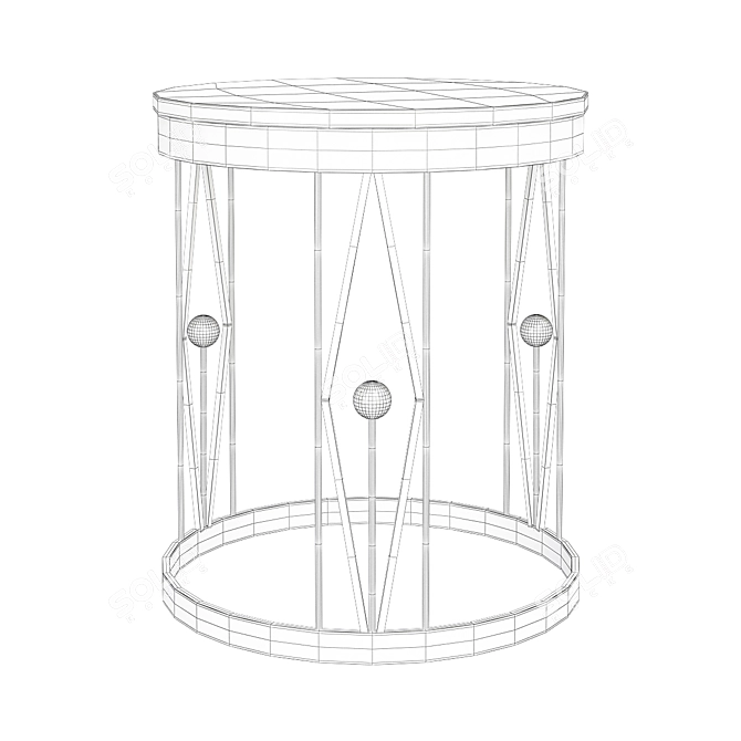 Marble and Gold Round Side Table 3D model image 2