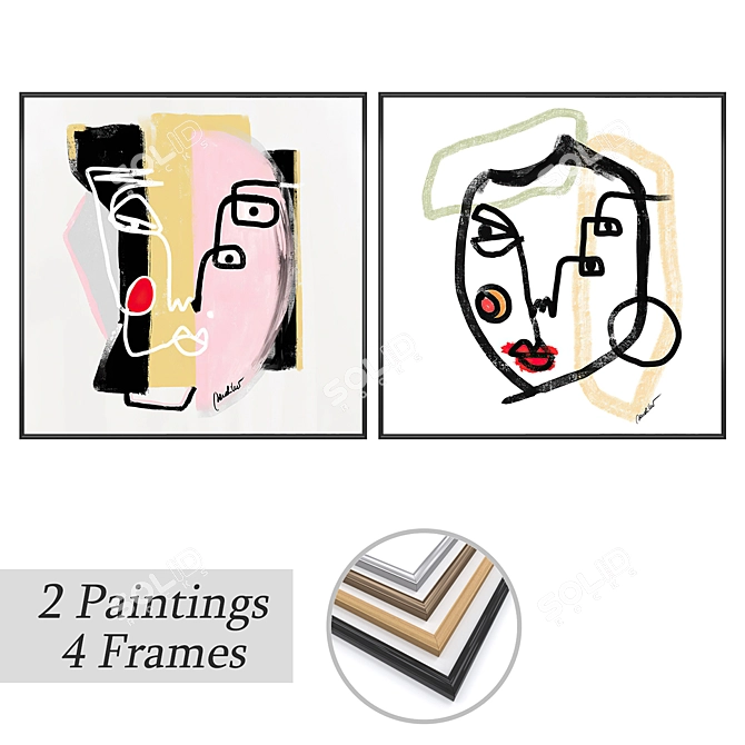 2 Paintings with Various Frame Options 3D model image 1