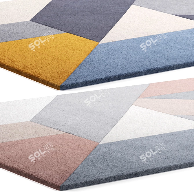 Handmade Geometric Wool Rug - 200 x 300 cm 3D model image 2