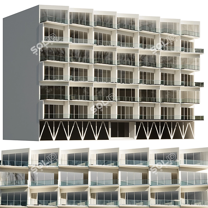 Modern Residential Building 3D Model 3D model image 1