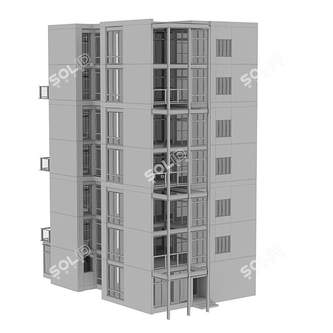 Modern Residential Building Design 3D model image 6