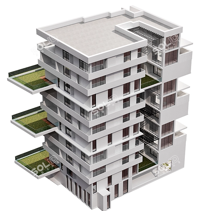 Modern Residential Building Design 3D model image 4