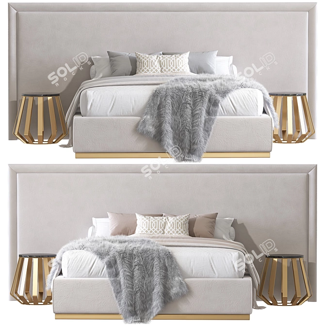 Modern Double Bed - 80 Inches 3D model image 5