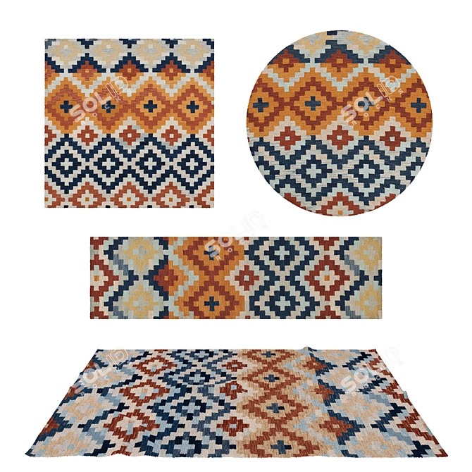 Versatile 8-Piece Rugs Set 3D model image 1