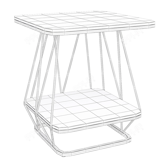 Loft-Style Corner Table with Shelf 3D model image 2