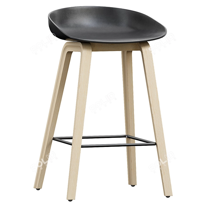 Modern Oak Bar Stool 3D model image 1