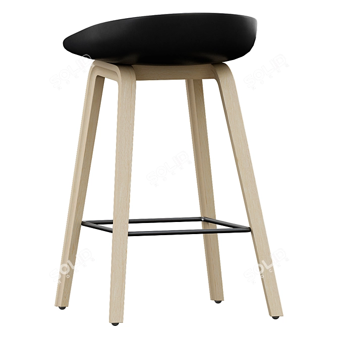 Modern Oak Bar Stool 3D model image 2