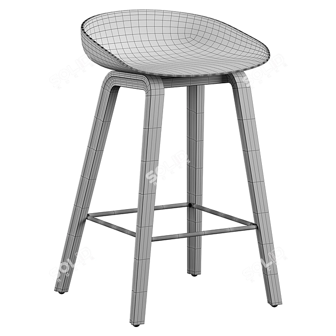 Modern Oak Bar Stool 3D model image 5