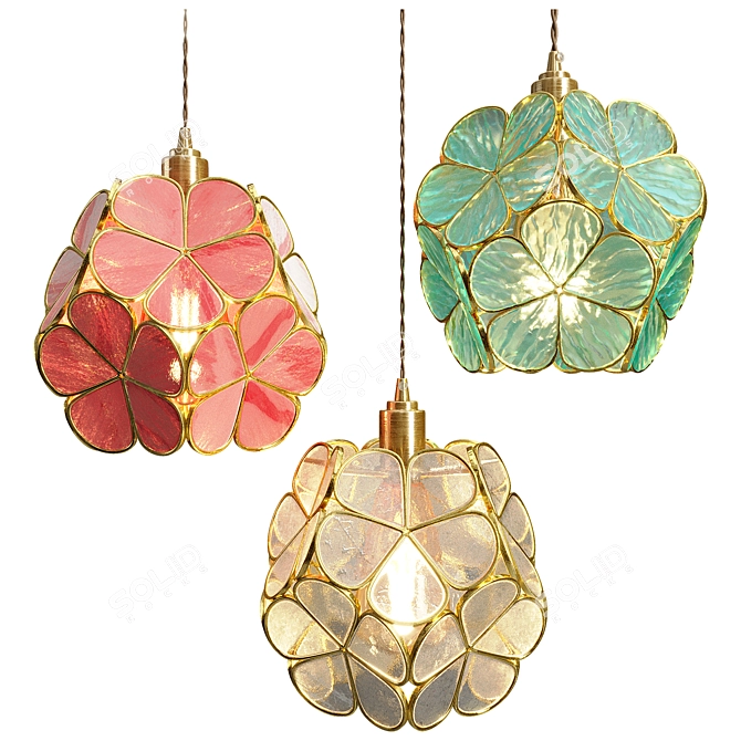 Elegant Glass Floral Pendant Light 3D model image 1