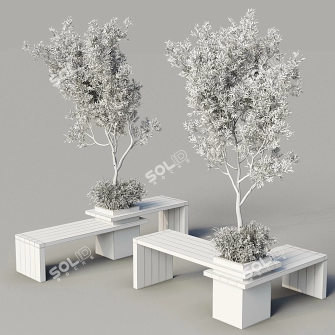 Cityscape Collection: Green Benches with Tree Planters 3D model image 3