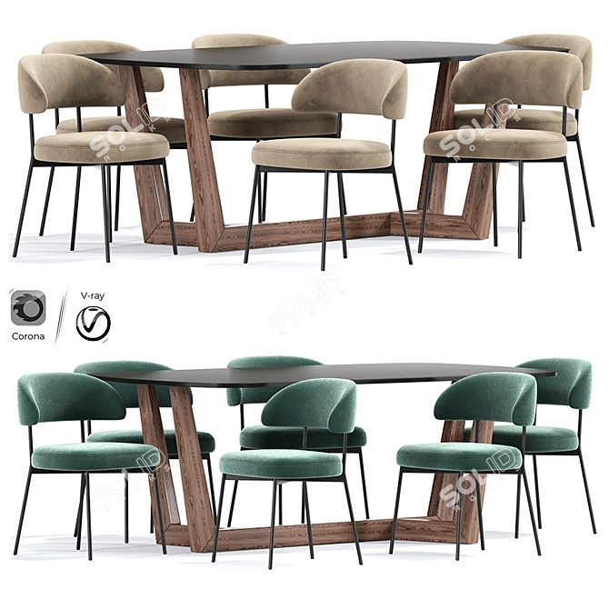 Sleek Upholstered Dining Set 3D model image 1