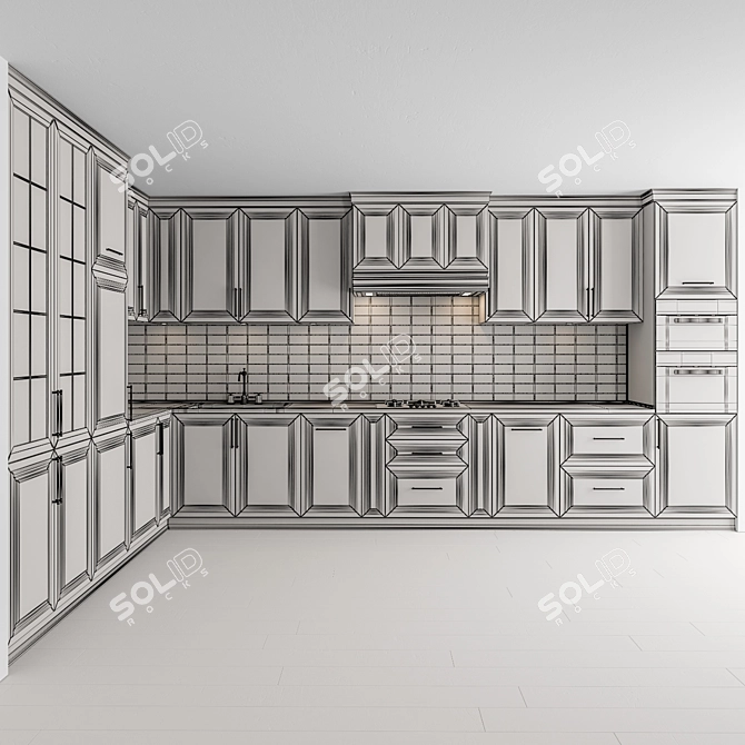 Elegant Cream L-Shaped Kitchen Set 3D model image 5