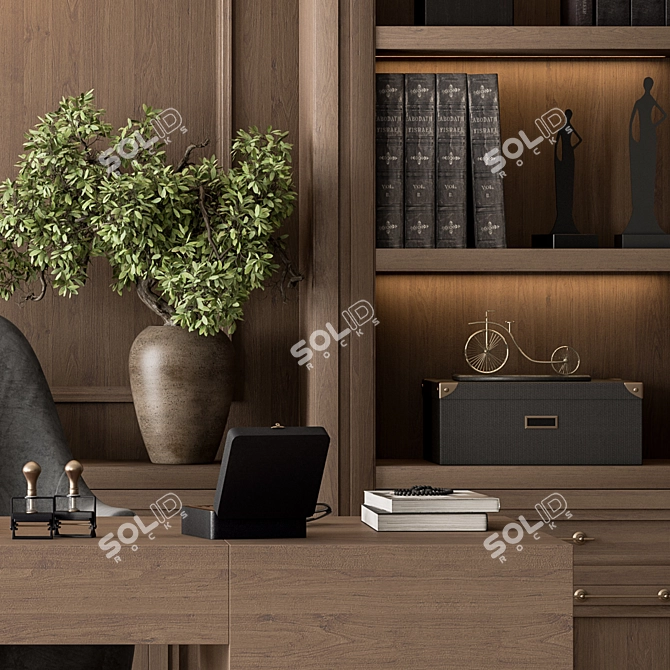 Elegant Boss Wood Desk Set 3D model image 2