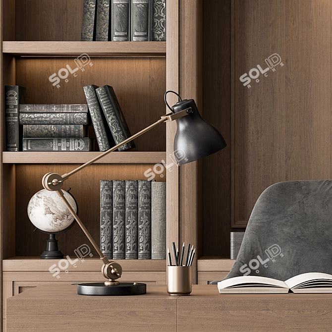 Elegant Boss Wood Desk Set 3D model image 3