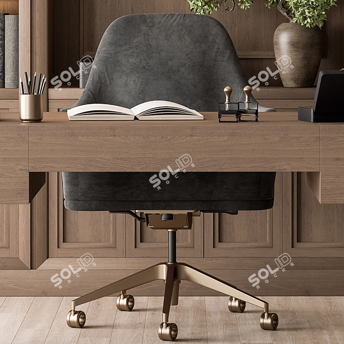 Elegant Boss Wood Desk Set 3D model image 5