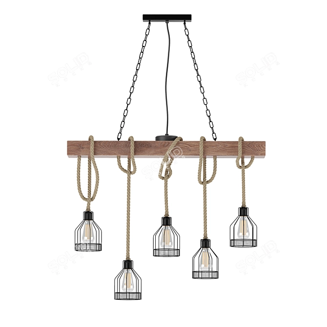 Vintage Hemp Rope Chandelier 3D model image 1