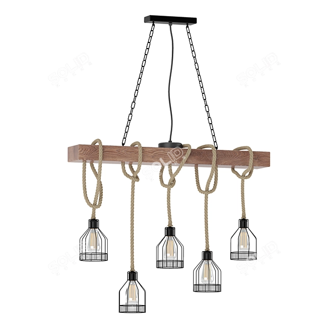 Vintage Hemp Rope Chandelier 3D model image 2