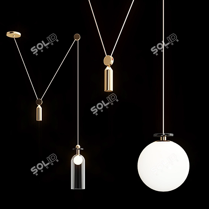 Modern Pendant Light - Globe&Cylinder 3D model image 1