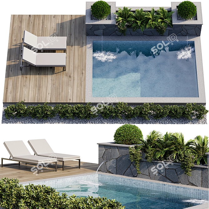 Luxury Poolside Paradise: Backyard Landscape & Pool 3D model image 1