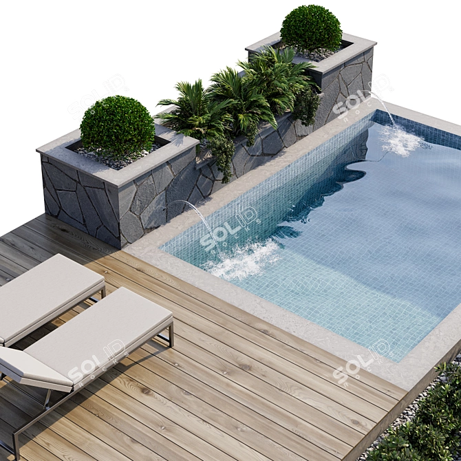 Luxury Poolside Paradise: Backyard Landscape & Pool 3D model image 2
