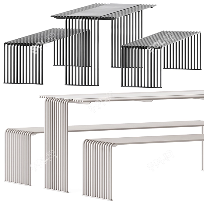 Sleek Cube Table and Bench 3D model image 1