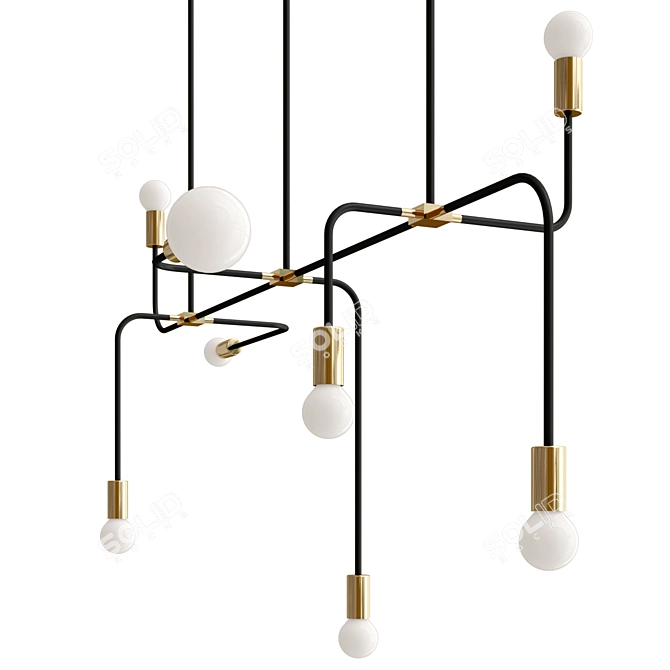 Elegant Black and Brass Chandelier 3D model image 1