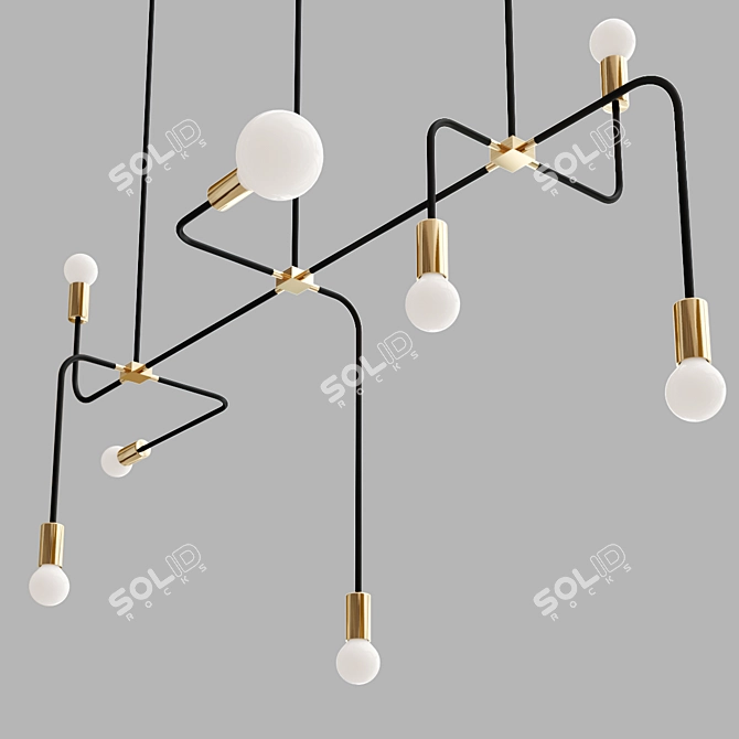 Elegant Black and Brass Chandelier 3D model image 2