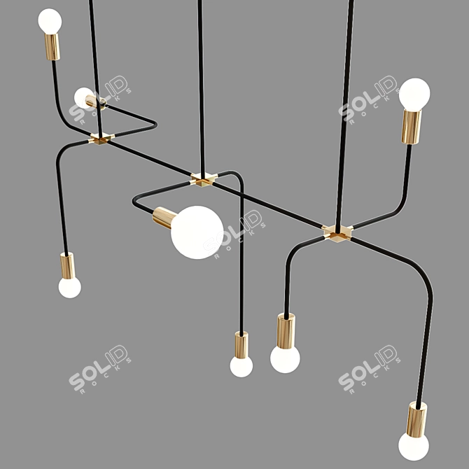 Elegant Black and Brass Chandelier 3D model image 3