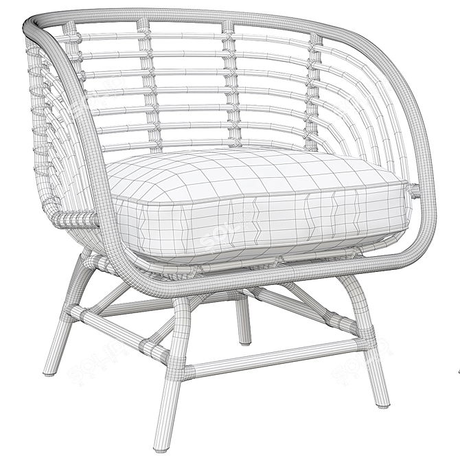 Buskbo Rattan Armchair - Stylish and Sustainable Seating 3D model image 4