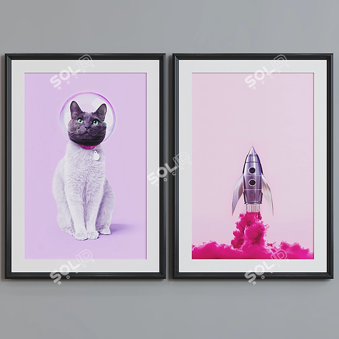 Space Cat Picture Frame Set 3D model image 2