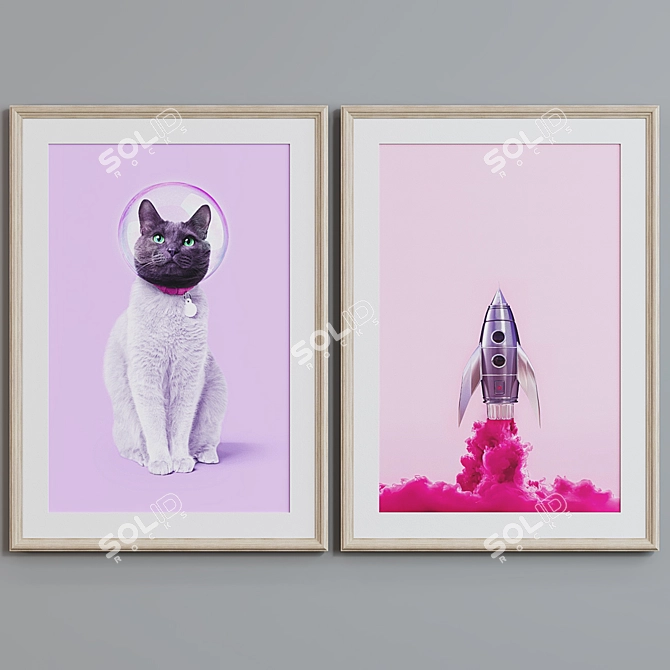 Space Cat Picture Frame Set 3D model image 3