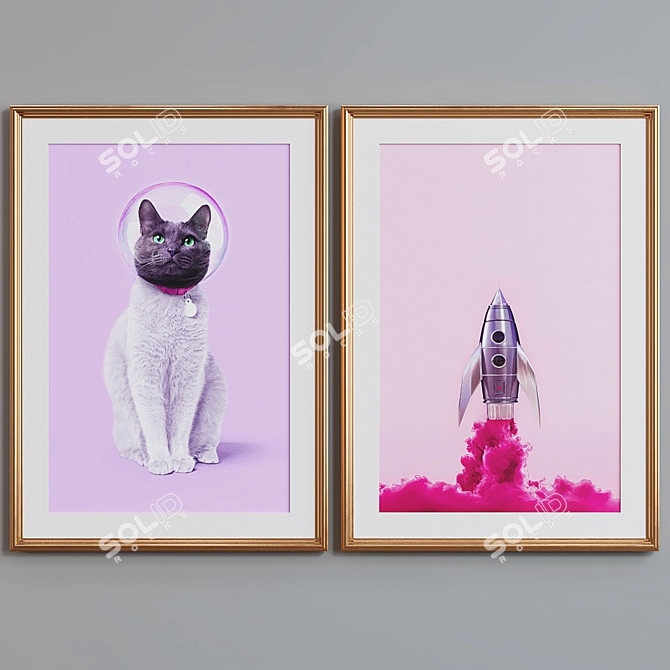 Space Cat Picture Frame Set 3D model image 4