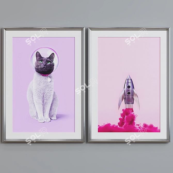 Space Cat Picture Frame Set 3D model image 5