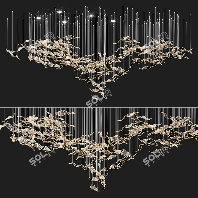 Modern Glass Metal Chandelier 3D model image 1