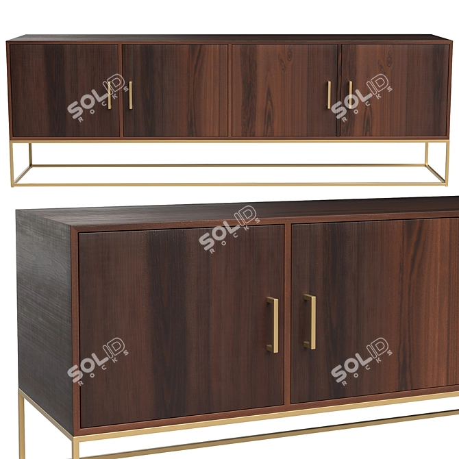 Mango Wood Low Cabinet with Doors 3D model image 1