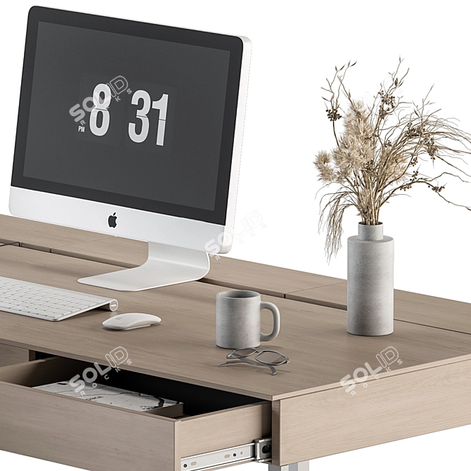 Modern White-Wood Home Office Table 3D model image 4