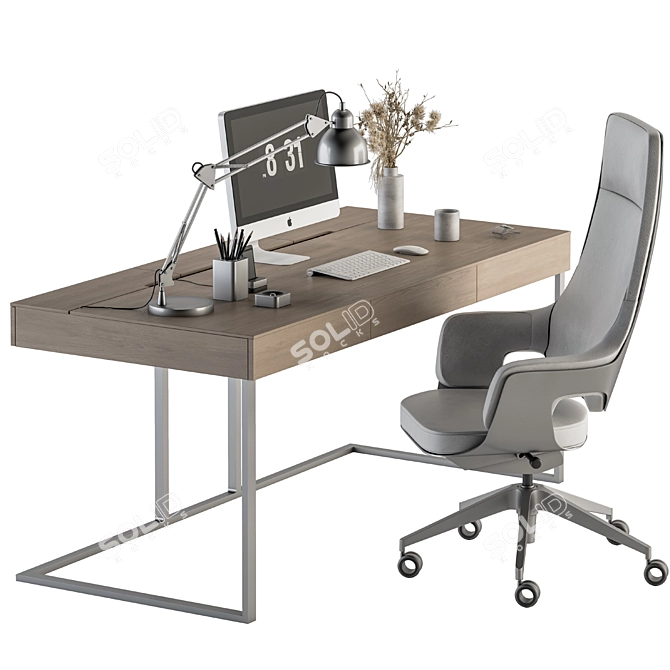 Modern White-Wood Home Office Table 3D model image 5