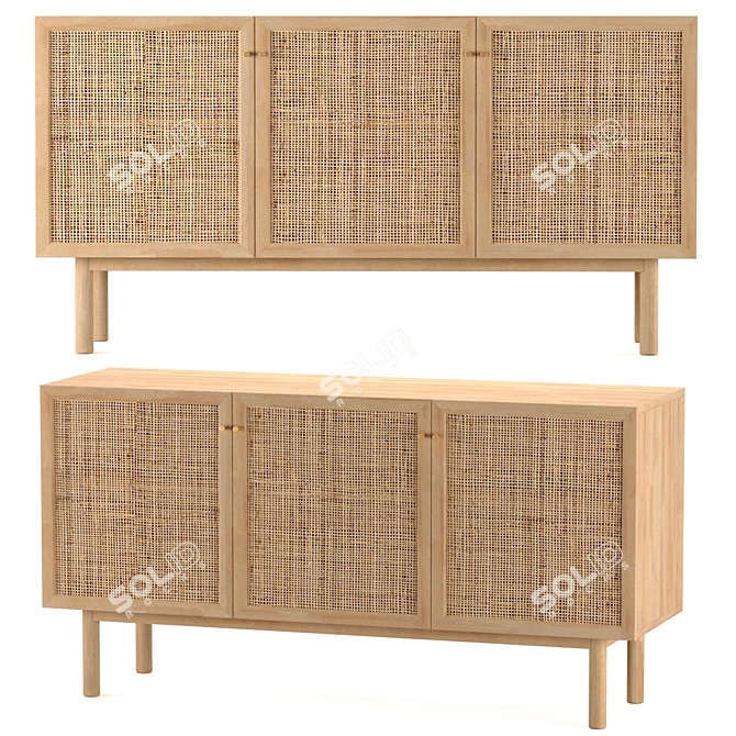 Natural Rattan Oak Sideboard - Pavia 3D model image 1