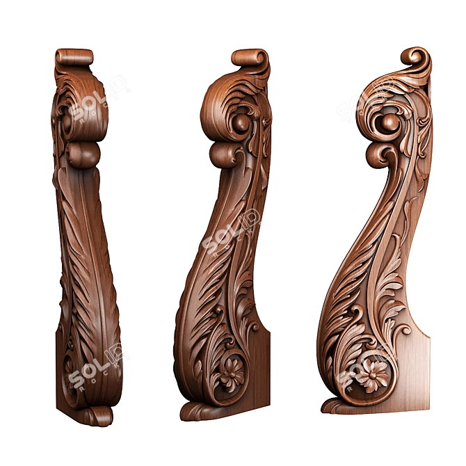 Wooden Front Post 3D Model for CNC Cutting 3D model image 1