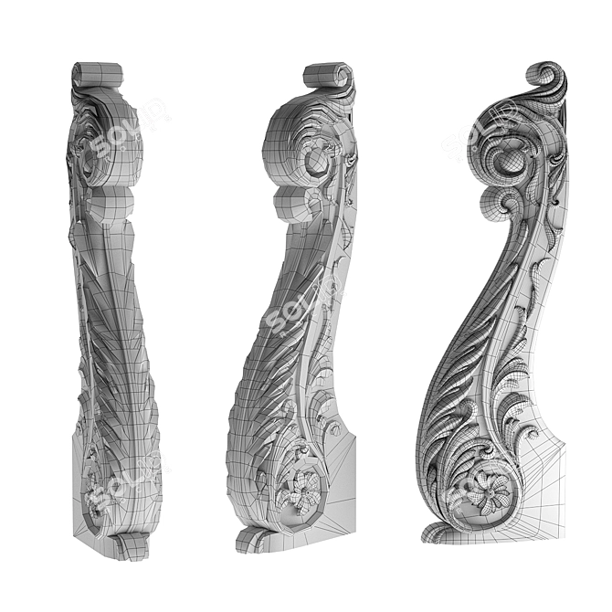 Wooden Front Post 3D Model for CNC Cutting 3D model image 2