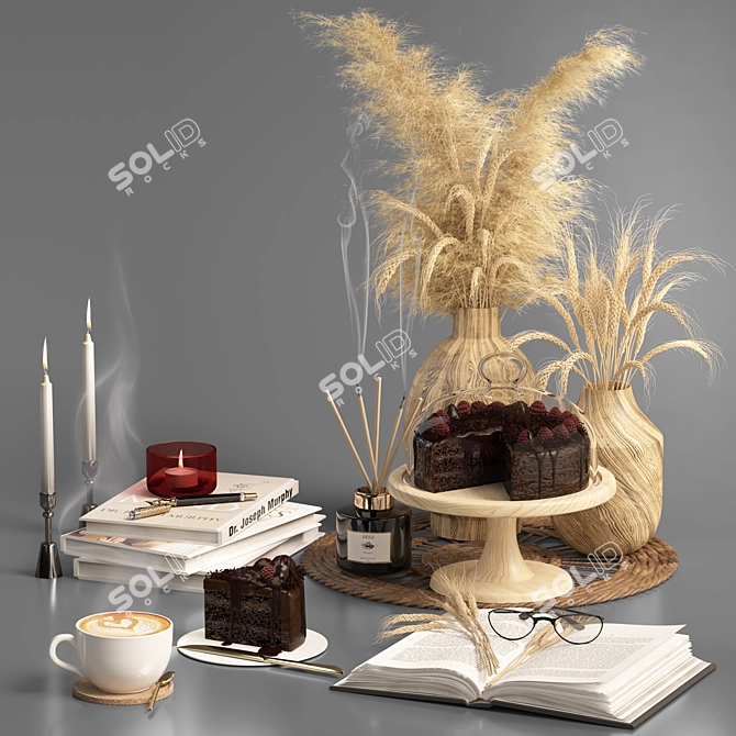 Elegant Pampas & Wheat Decor Set 3D model image 1